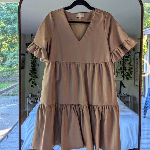 CIEBON Dresses & Skirts - Ciebon Ashlyn Short Sleeve Faux Leather Babydoll Dress